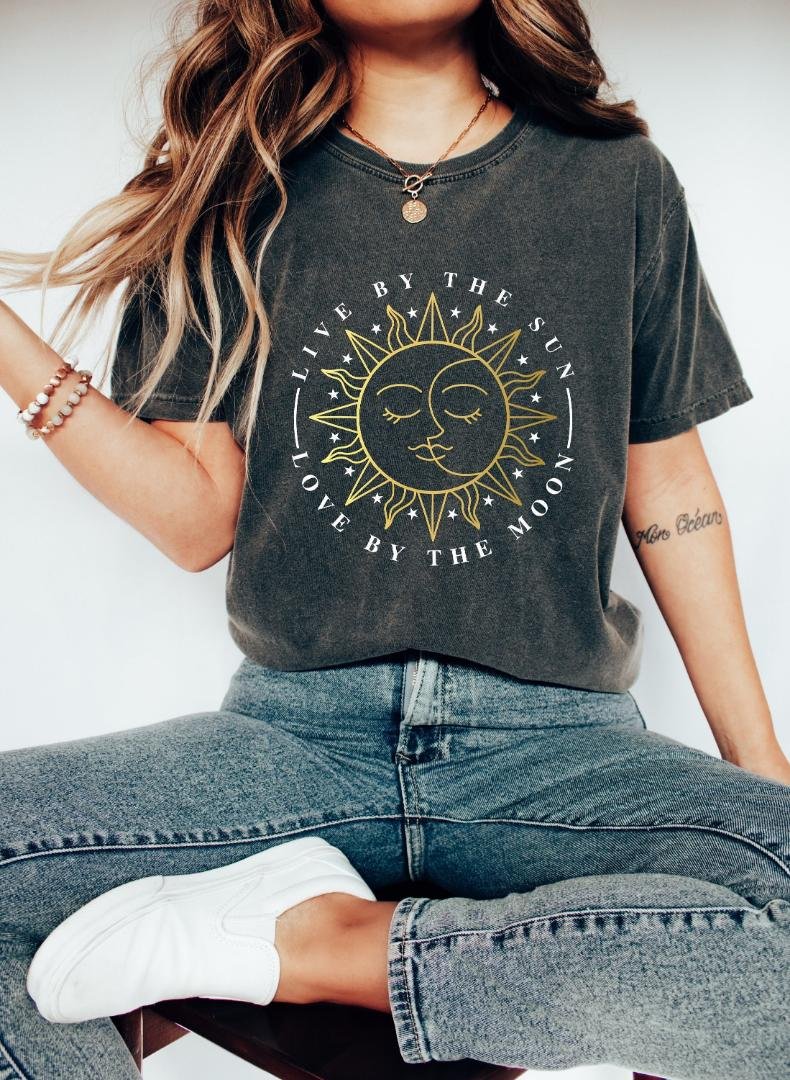 Sun Moon Tee, Live By The Sun Love By The Moon Oversized Vintage T-Shirt, Sun T-shirt