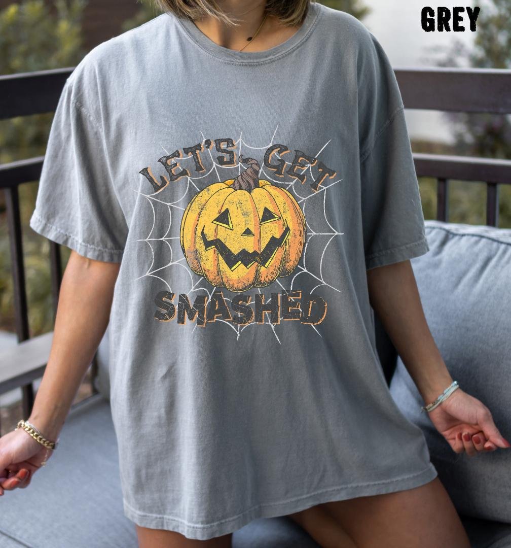 Halloween Pumpkin Shirt, Lets Get Smashed Oversized Vintage T-shirt, Funny Halloween Shirt