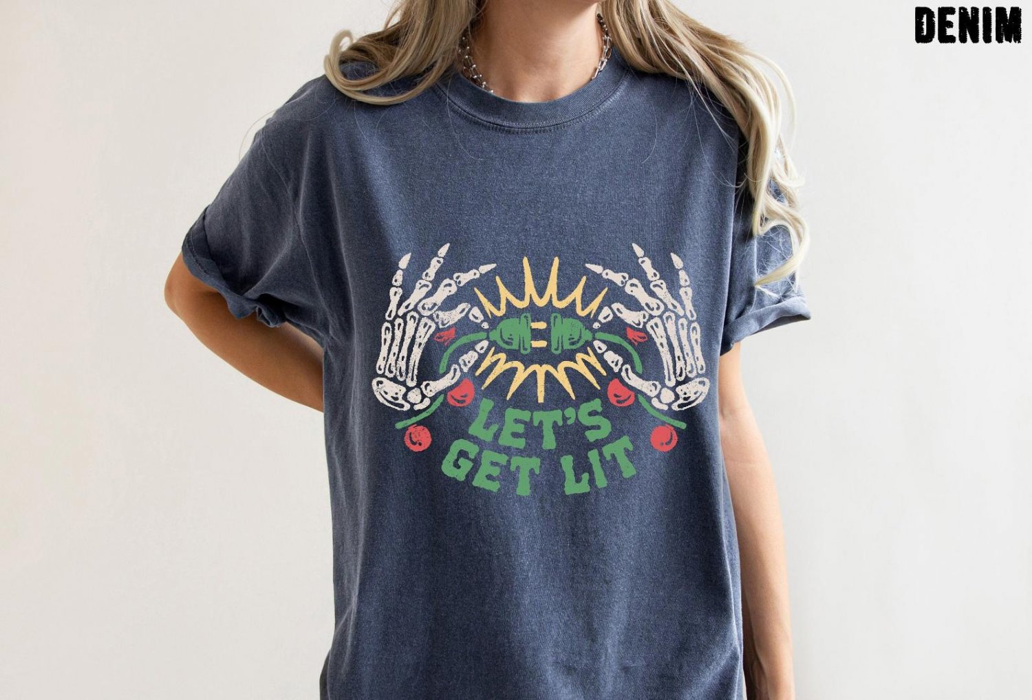 Skeleton Christmas Shirt, Lets Get Lit Skeleton Christmas Oversized Vintage Tee