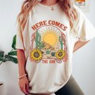 Vintage Inspired Cotton T-shirt, Here Comes The Sun Shirt, Retro Beach Graphic Shirt