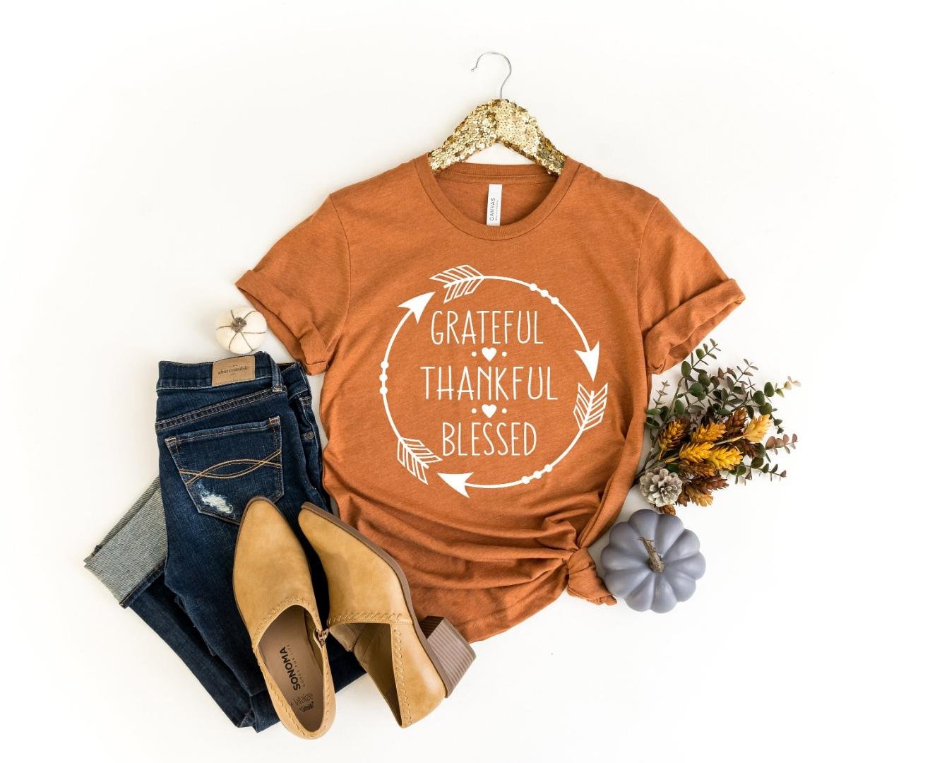 Thanksgiving Shirt, Grateful Thankful Blessed Shirt, Fall Shirt