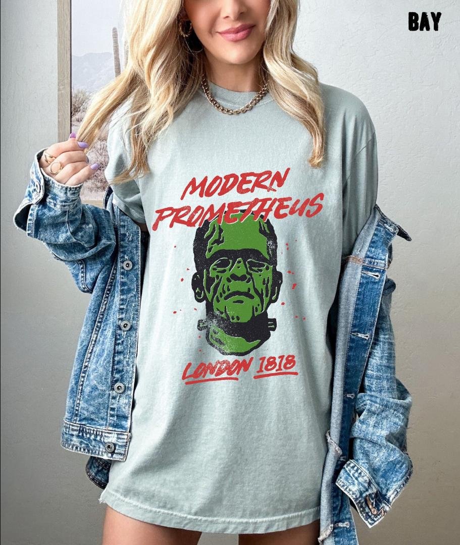 Classic Retro Halloween Shirt, Frankenstein Modern Prometheus Oversized Tee, Oversized Shirt