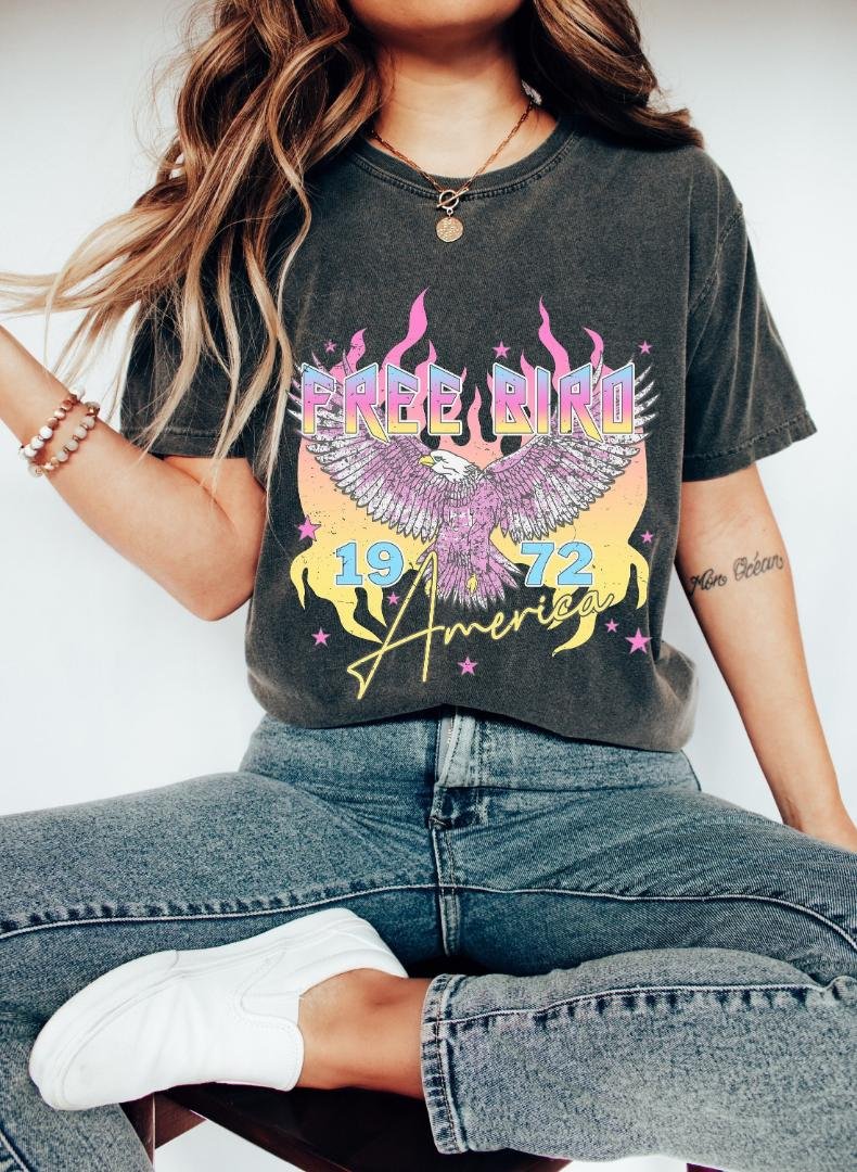 Tee, Free Bird 1972 America Oversized Vintage T-Shirt, Retro America Tshirt