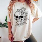 Skull and Roses Shirt, Floral Skull Oversized Vintage T-Shirt, Halloween Shirt