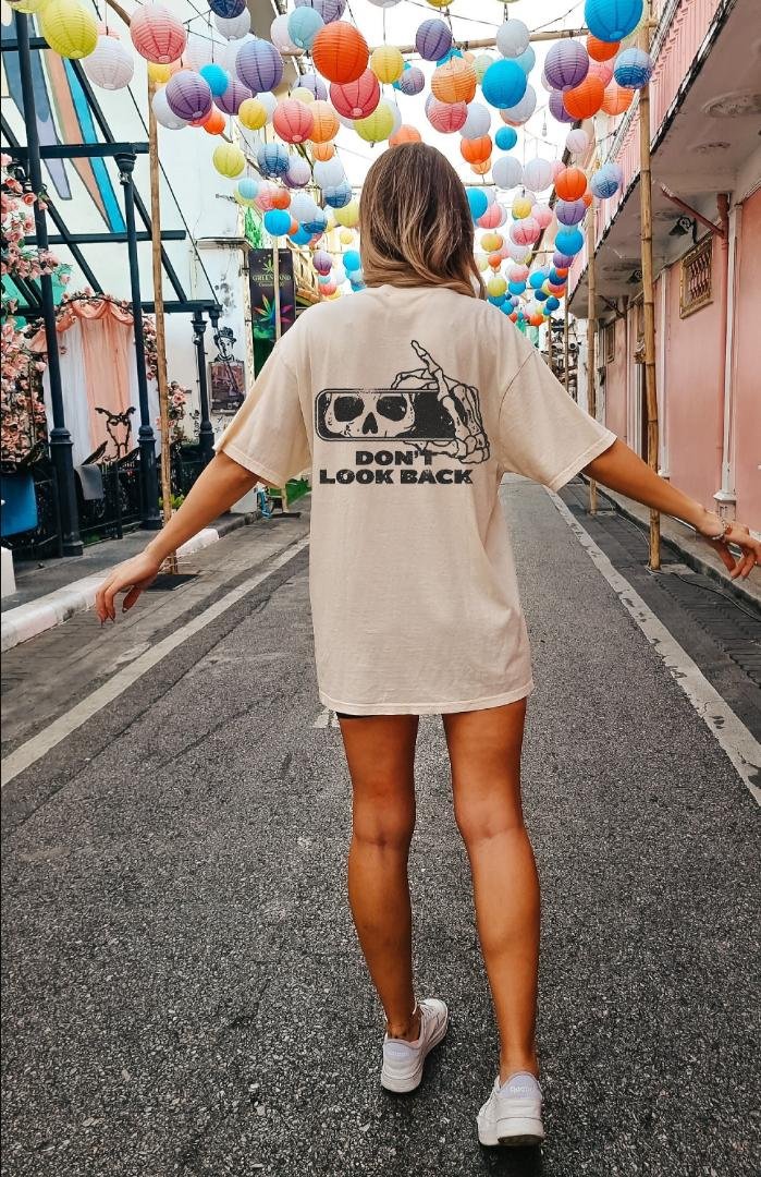 Tshirt, Dont Look Back Skeleton Oversized TShirt, Graphic Tees For Women