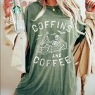 Skeleton Shirt, Coffins And Coffee Skeleton Oversized Shirt, Halloween Skeleton Shirt