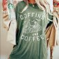 Skeleton Shirt, Coffins And Coffee Skeleton Oversized Shirt, Halloween Skeleton Shirt