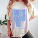 Tshirt, Blue Distressed Cat Oversized TShirt, Cat Shirt