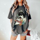 Skull Oversized Tshirt, Black Cat Halloween Shirt, Tshirt