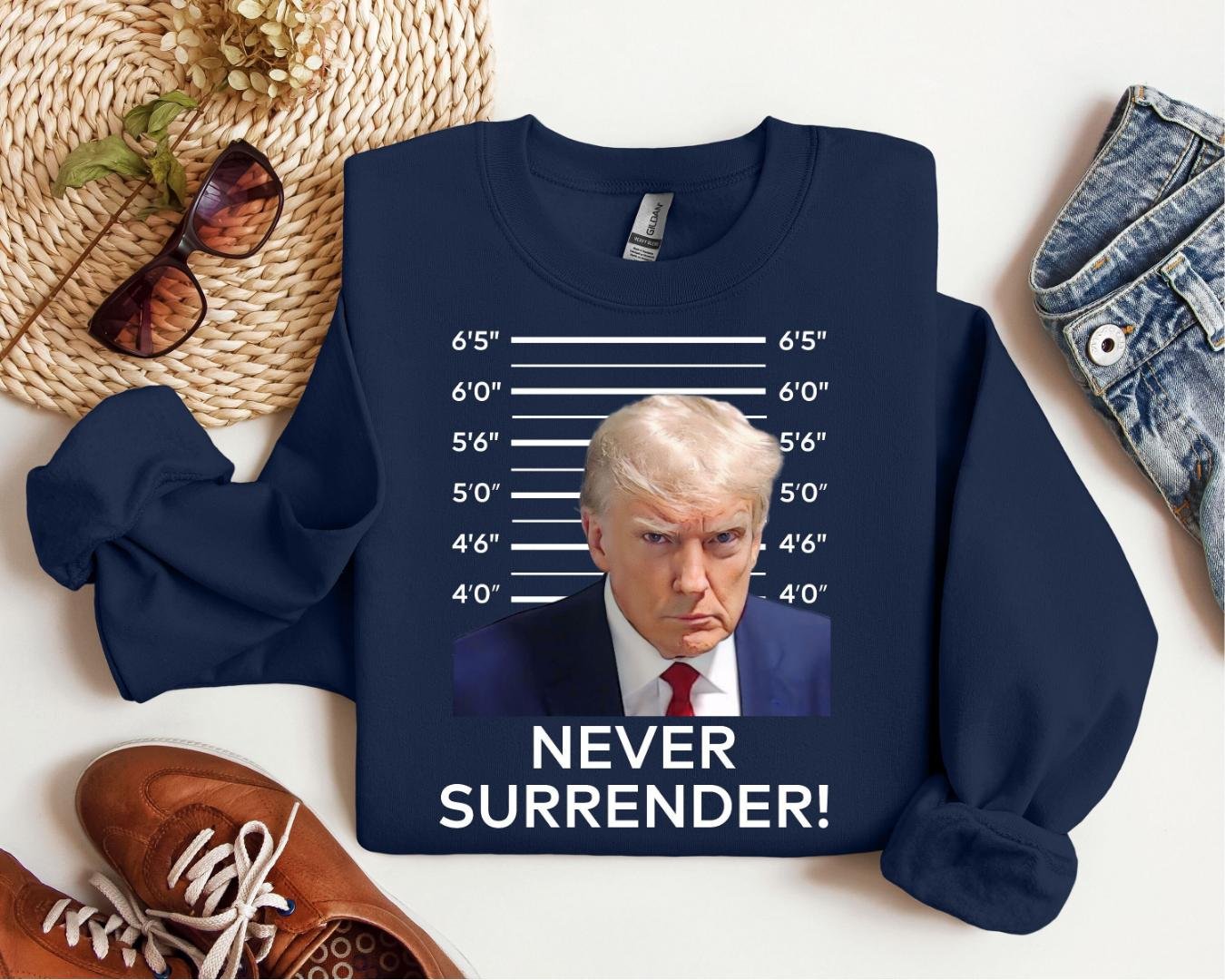 Trump Mugshot Shirt, Never Surrender Donald Trump T-Shirt