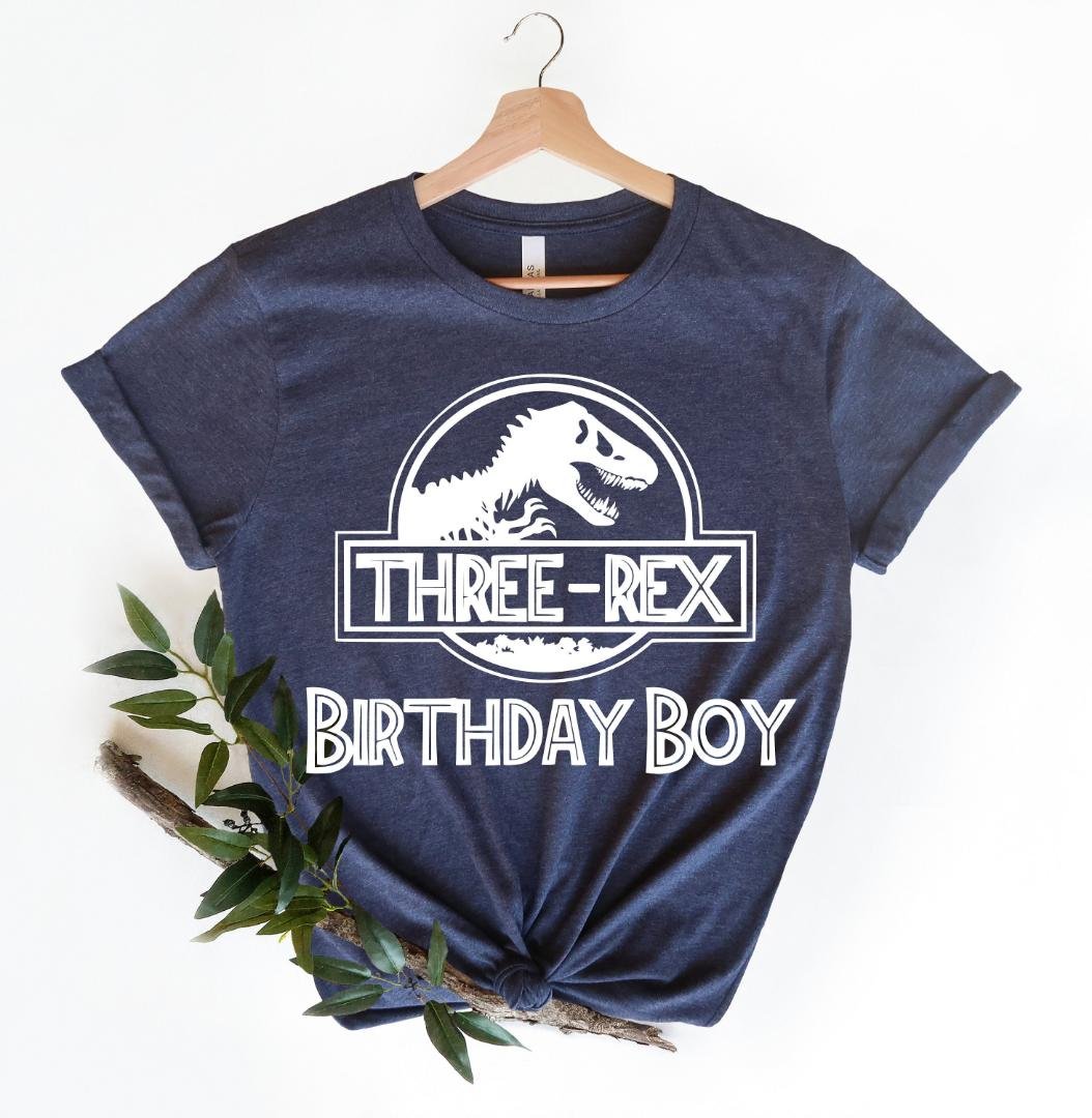 Cute Dinosaur Shirt, Three Rex Birthday Boy Shirt, Jurassic Park Logo Shirt