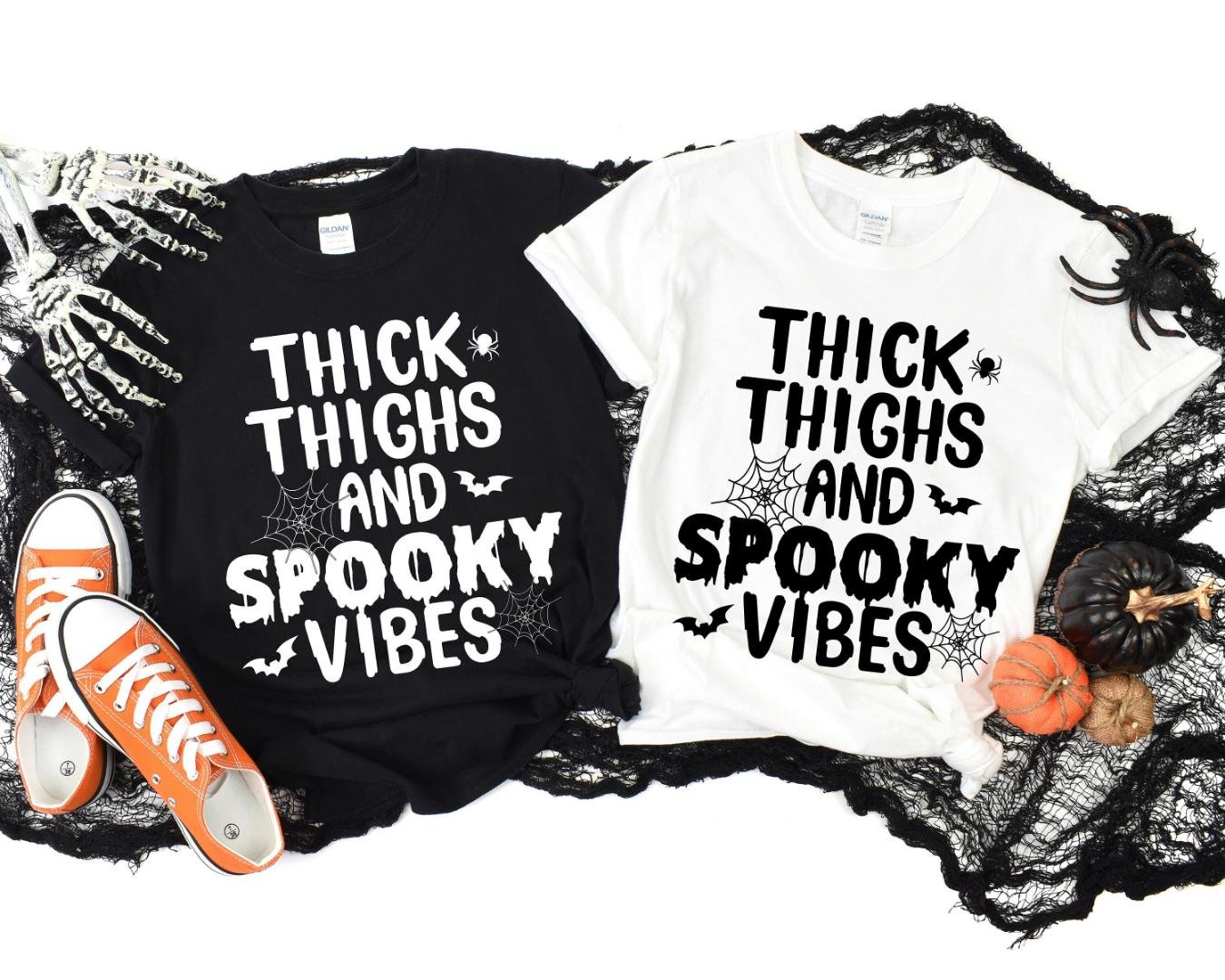 Spooky Season, Thick Thighs and Spooky Vibes Shirt, Thankful Turkey Tee