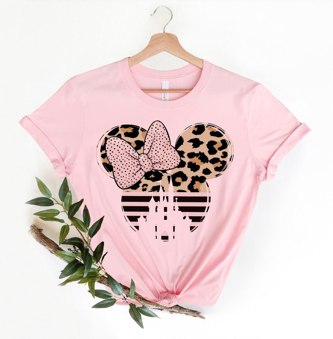 Disneyland Trip Shirt, Leopard Pattern Minnie Mouse With Disneyland Castle Shirt, Mickey Shirt