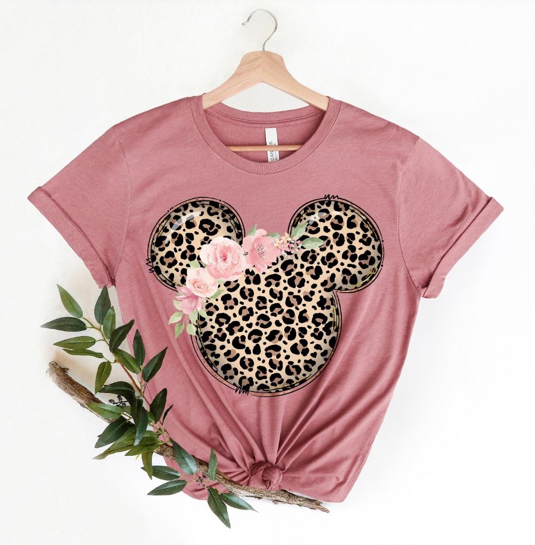 Disneyland Trip Shirt, Leopard Pattern Mickey Mouse With Flowers Shirt, Disney Mom