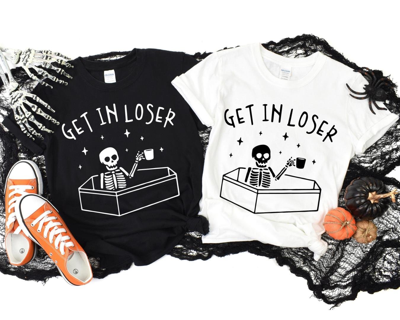 Spooky Season, Get In Loser Skeleton Shirt, Pumpkin Spice