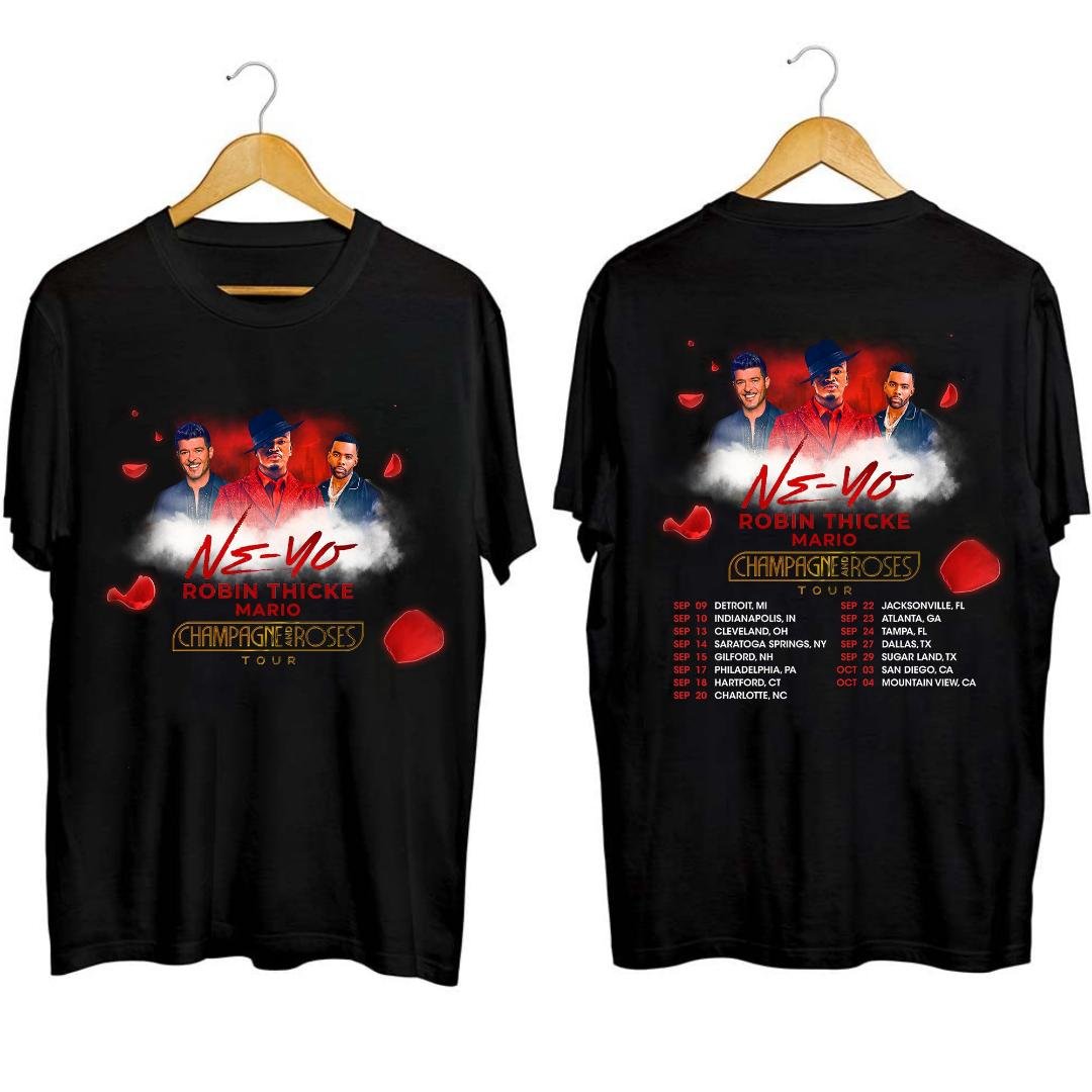 Robin Thicke, Ne-yo, Mario Champagne Roses 2023 Tour Shirt