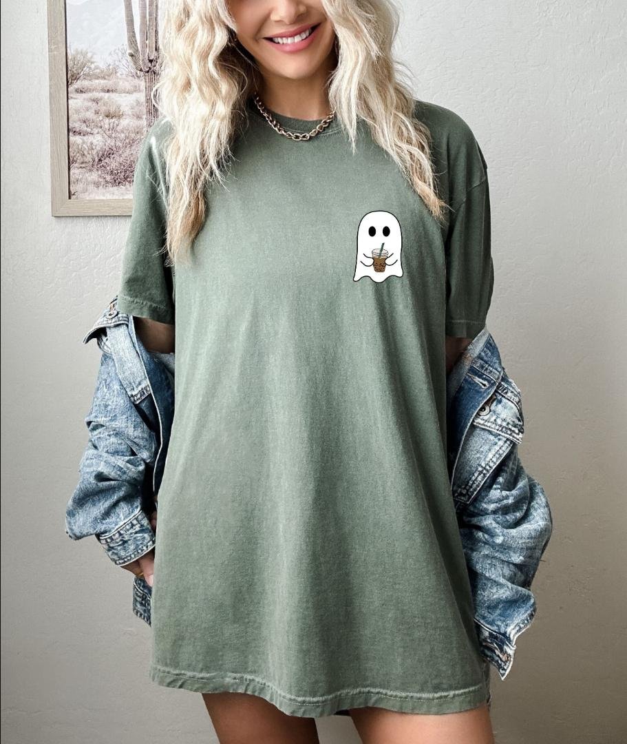 Spooky Season, Cute Ghost Coffee Halloween Shirt,Women Ghost Tee