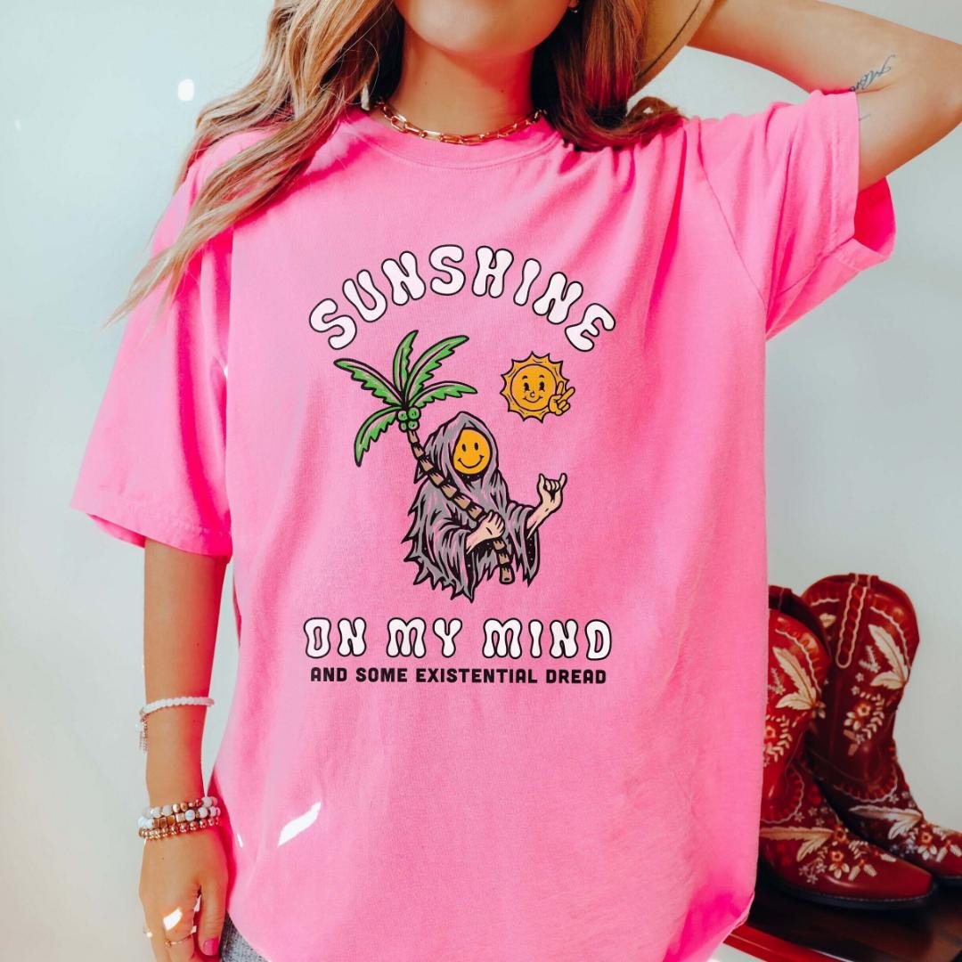 Sunshine On My Mind Also Existential Dread Funny Mental Health Shirt Surfer