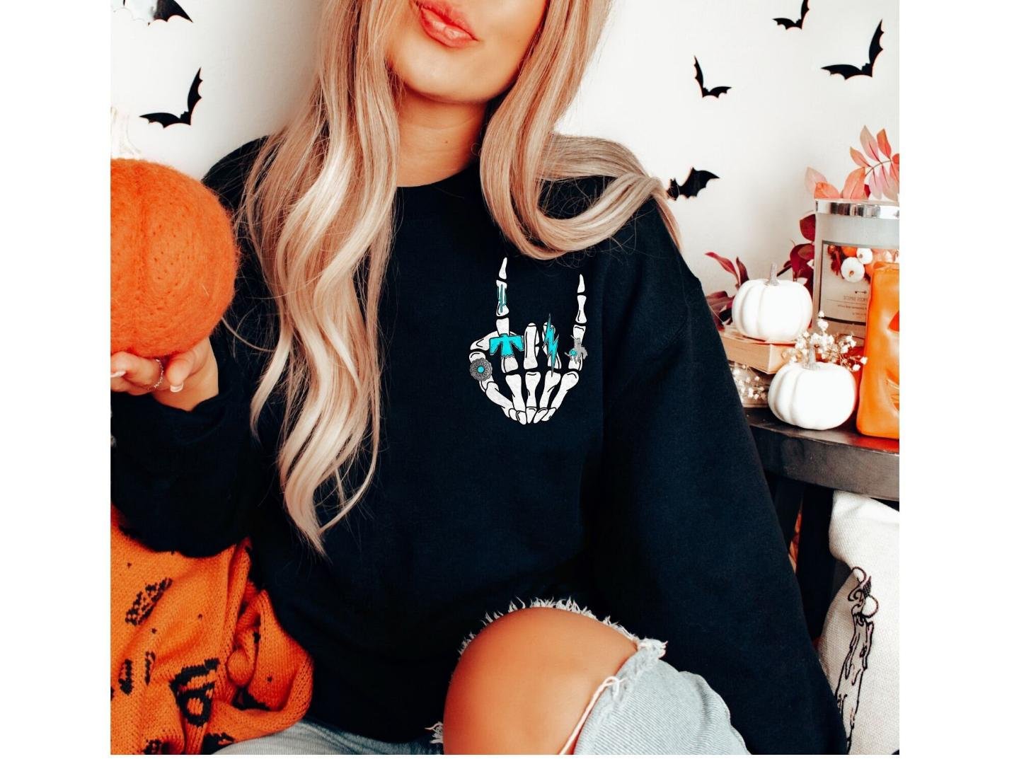 Halloween Skeleton, Skeleton Hand Pocket Design Shirt, Halloween Party