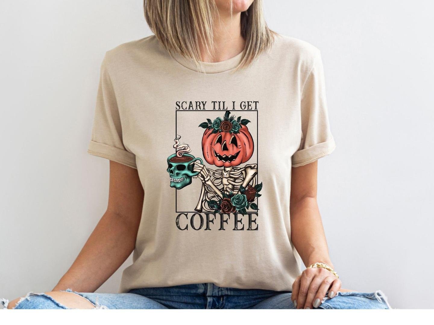 Funny Halloween Tee, Scary Till i Get Coffee Halloween Shirt, Horror