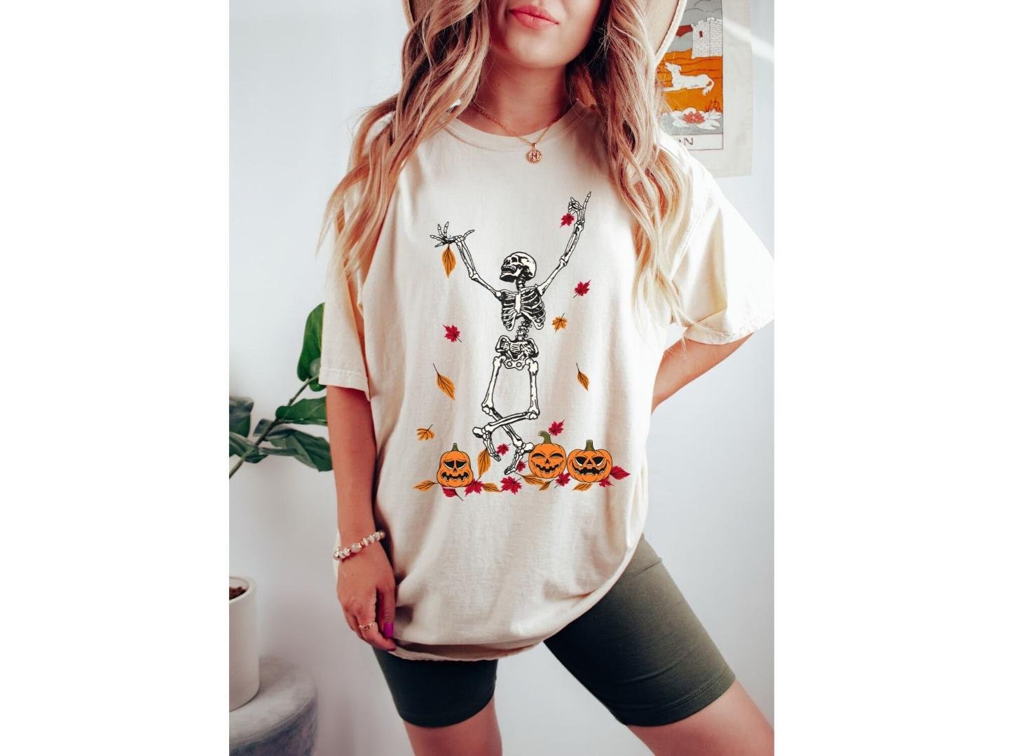 Hallow, ,Skeleton With Fall Leaves Shirt,Halloween Shirt