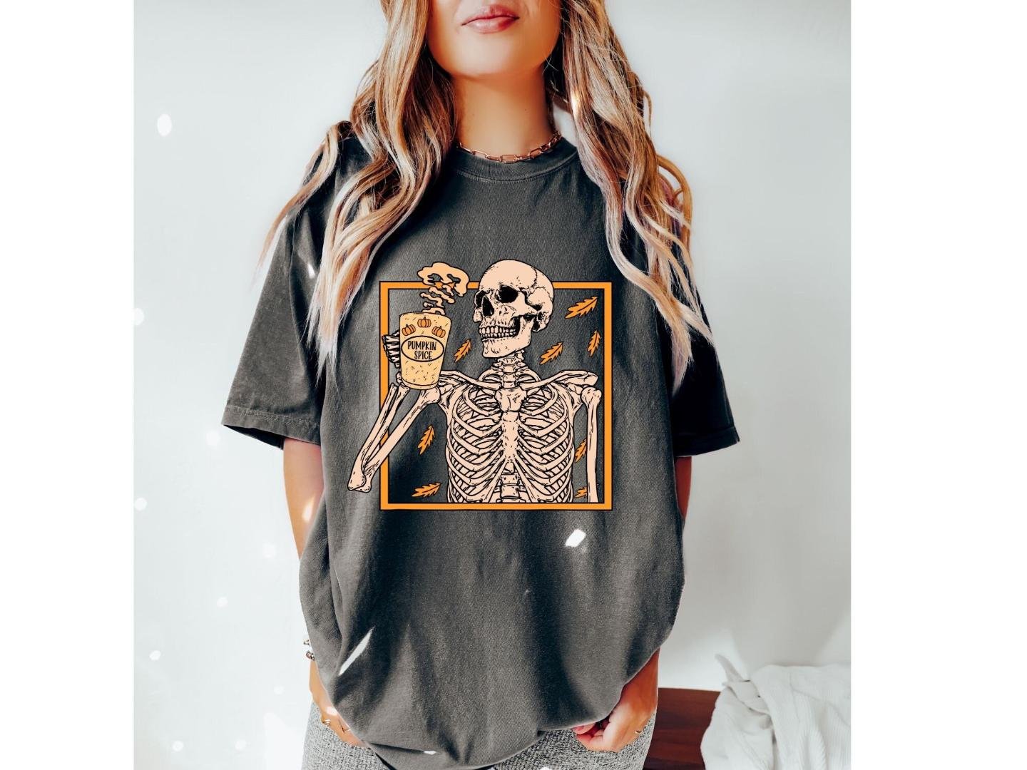 Pumpki, ,Skeleton Drinking Pumpkin Spice,Halloween Shirt