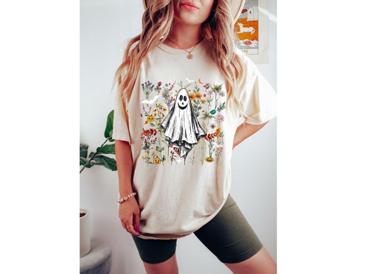 Halloween Shir, ,Retro Ghost Floral Cute Halloween Shirt