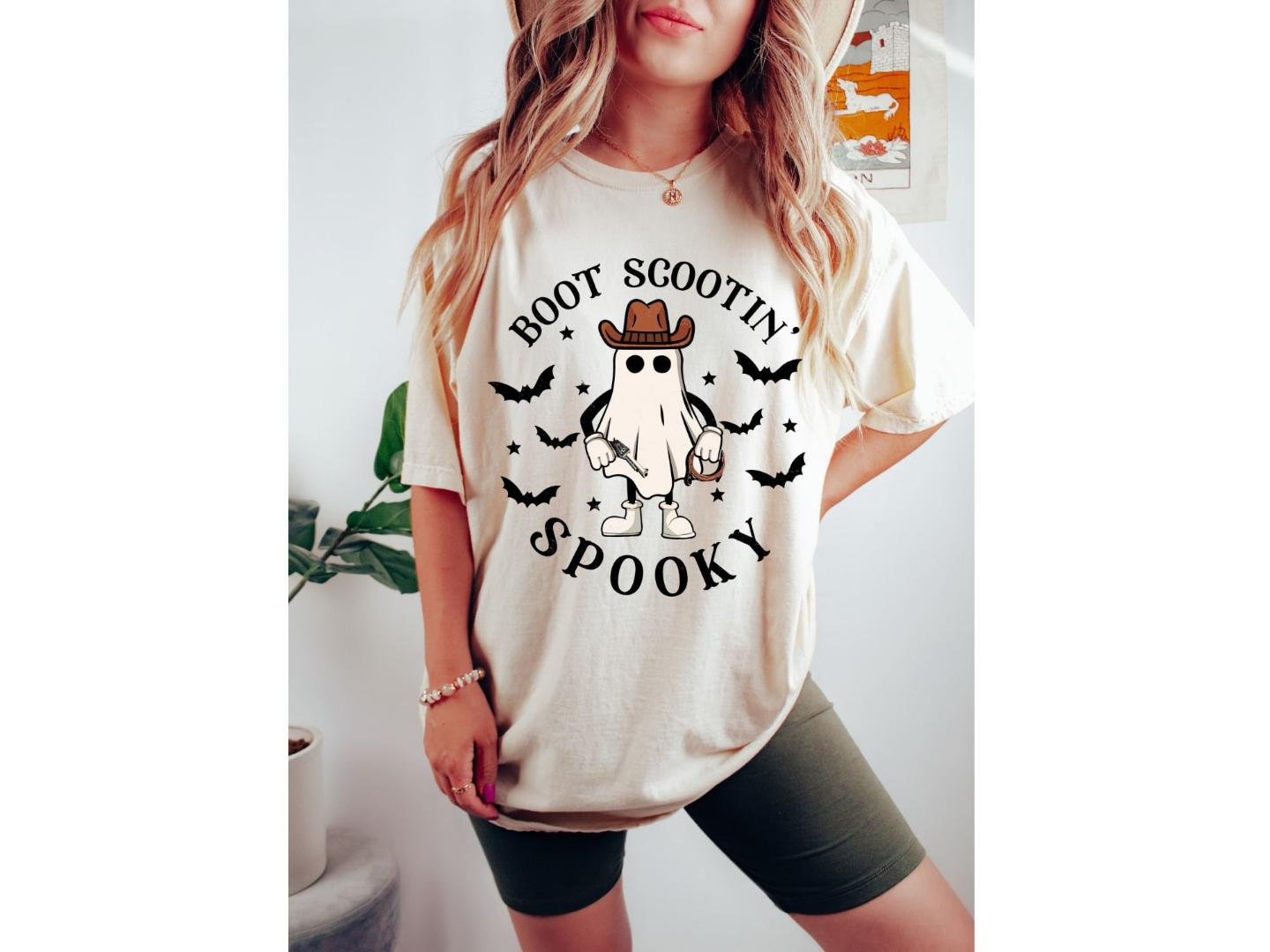 ,Retro Boot Scootin Spooky Shirt,Cowboy Ghost Shirt,Hall