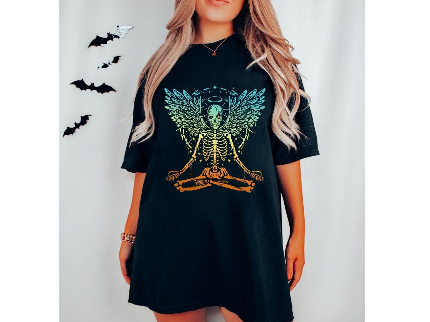 Cute Fall Shirt, ,Meditating Skeleton,Halloween Shirt, H
