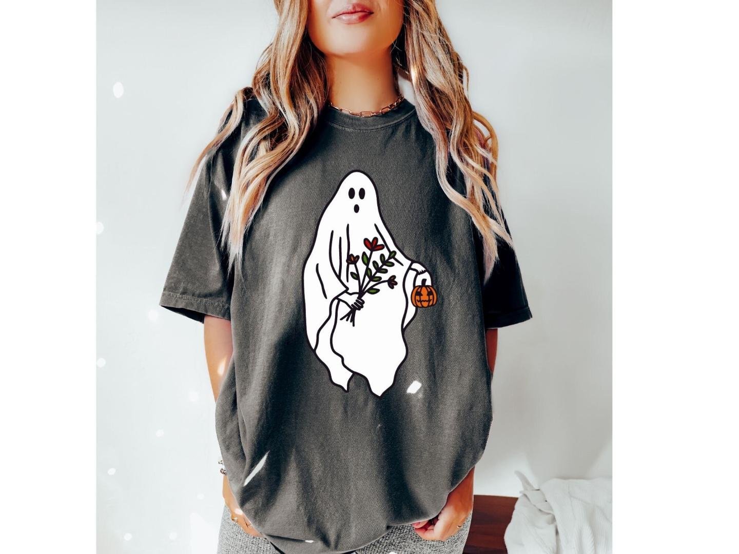 Gift For Her, ,Ghost With Flower Halloween Shirt, Cute F