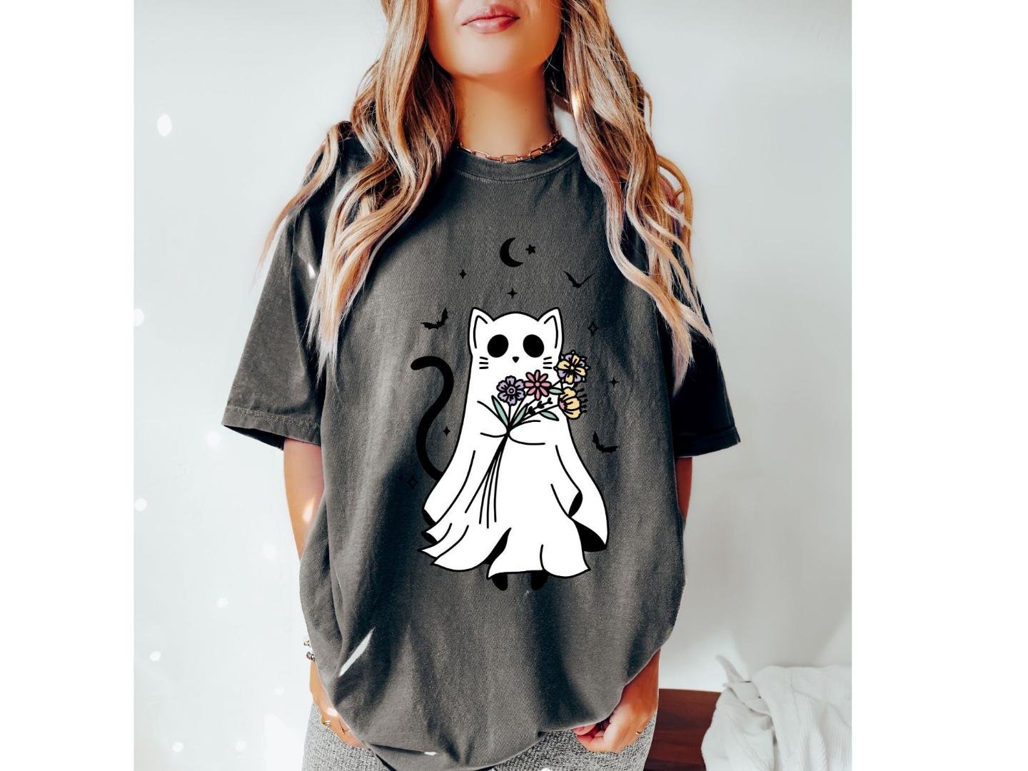 ,Flower Ghost Shirt,Halloween Shirt,Cute Fall Shirt