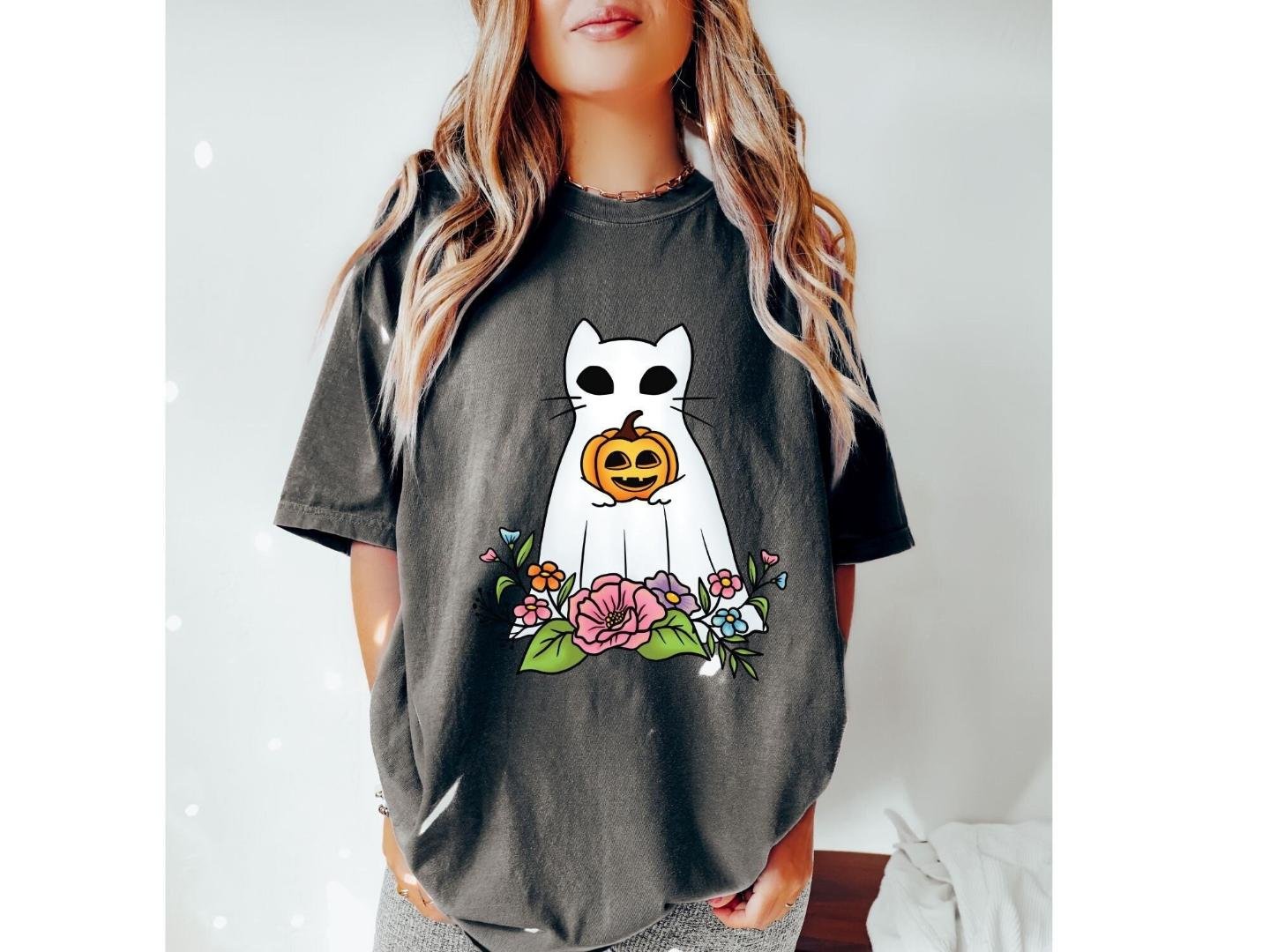 Cute Fall Shirt, ,Floral Ghost Halloween Shirt