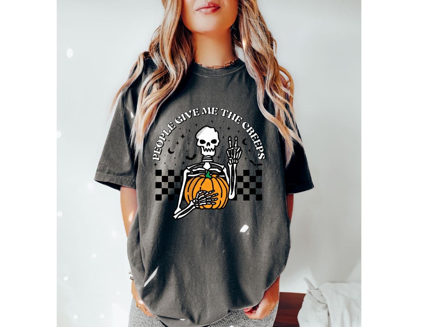 Skeleton People Give Me CreepFunny Halloween Shirt