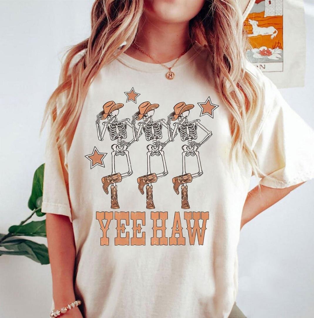 Skeleton Cowboy Tee, Howdy Cowboy Shirt, Dancing Skeleten
