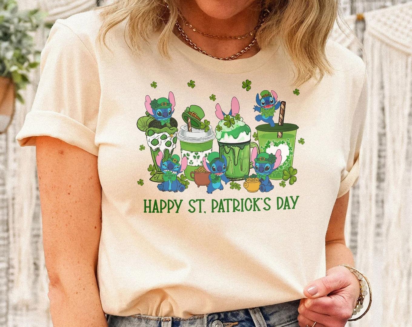 Happy St Patricks Day Shirt, Vintage Stitch Coffee Shirt, Stitch Lucky Sham