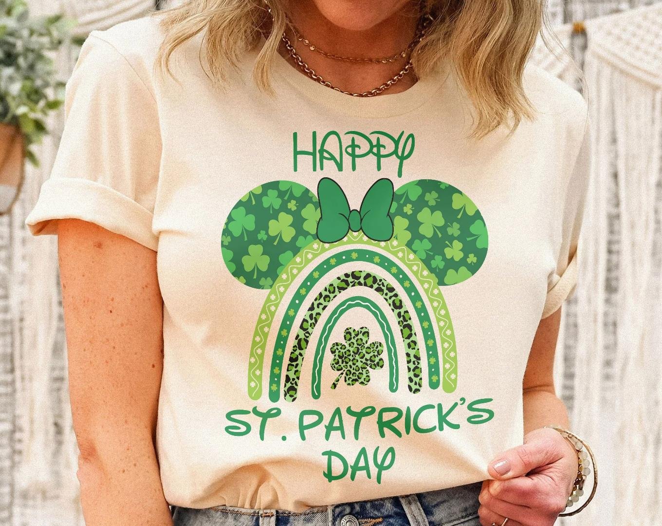 Happy St Patricks Day Shirt, Vintage Minnie Mouse Lucky Rainbow Shirt