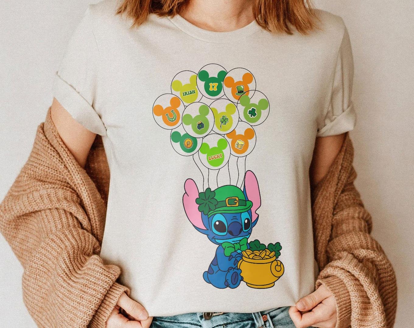 Happy St Patricks Day Shirt, Retro 90s Stitch Lucky Shamrocks Shirt, Vintag