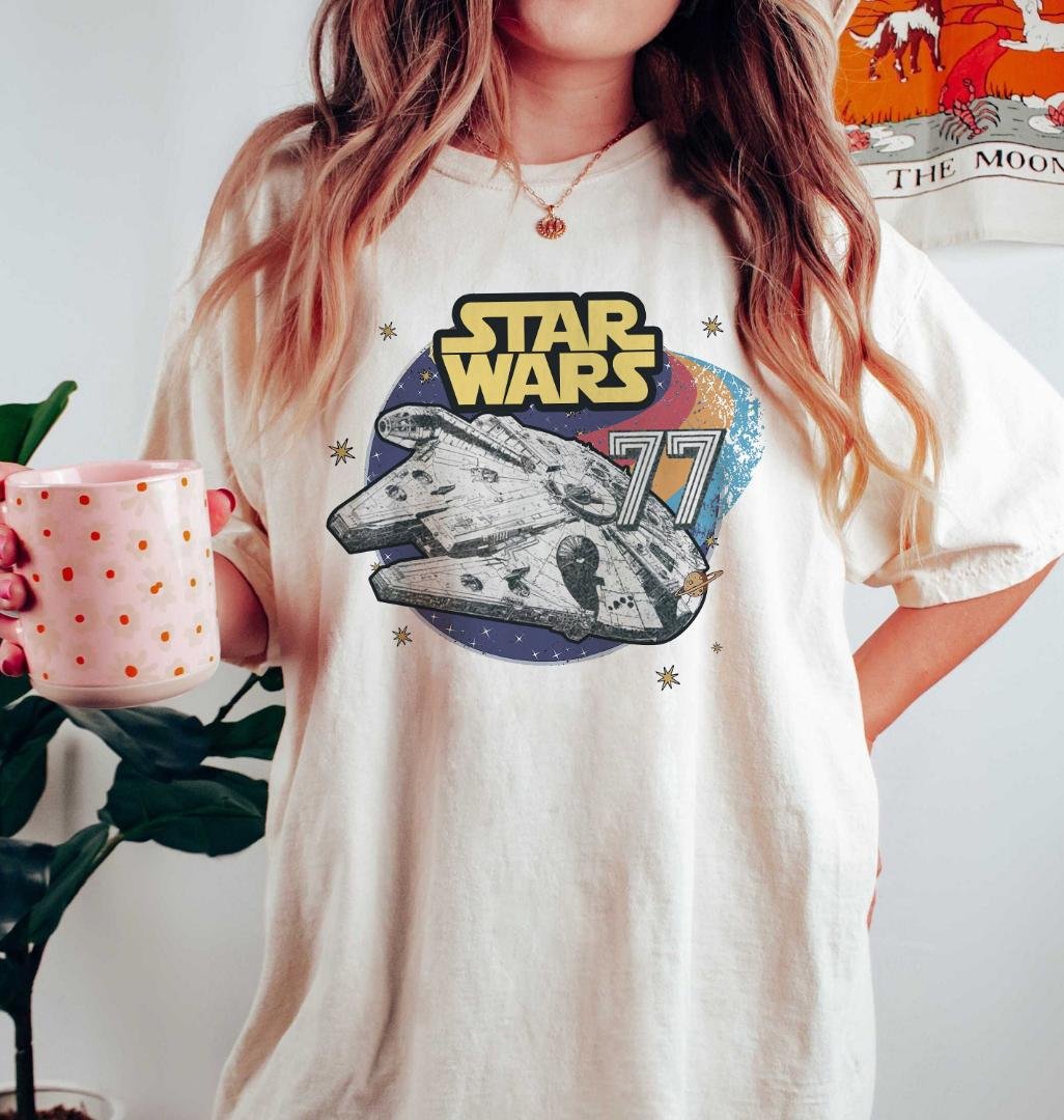 Retro Rainbow Stripe Shirt, Retro Disney Star Wars Millennium Falcon Comfort Tee