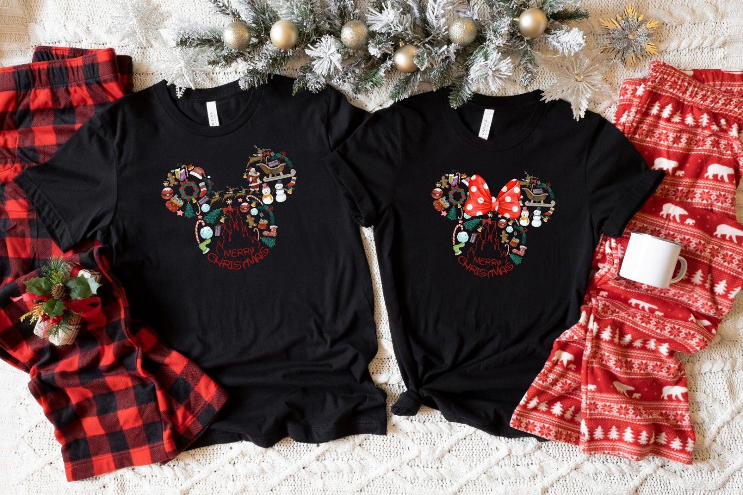 Cute Christmas Disney Couple Shi, Mickey n Minnie Head Shirt