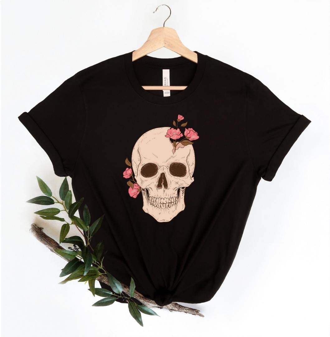 Floral Skeleton Shirt, Bloom Skull Shirt, Floral Skull Boho