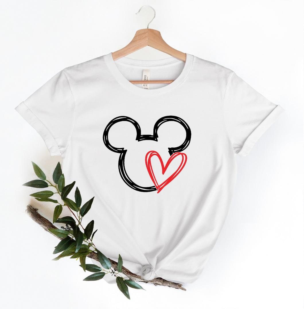 Mickey Heart Love Scribble Silhouette T Shirt- Disney Couple