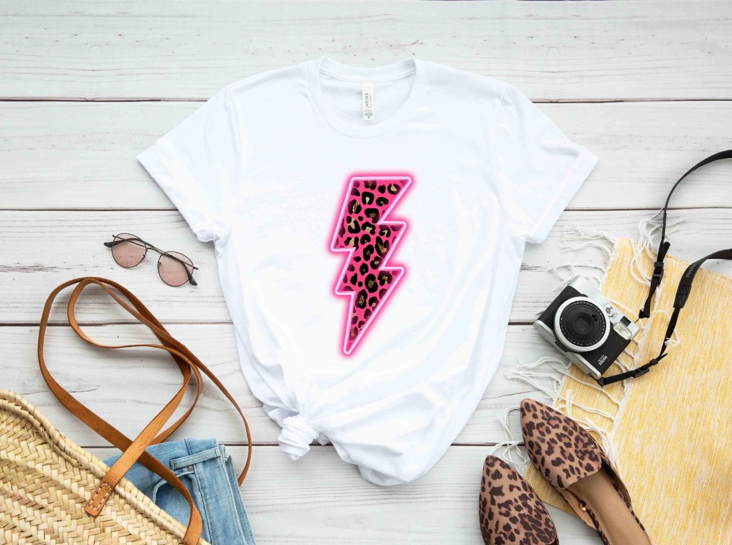 Summertime B, Leopard Neon Lightening Bolt T-shirt