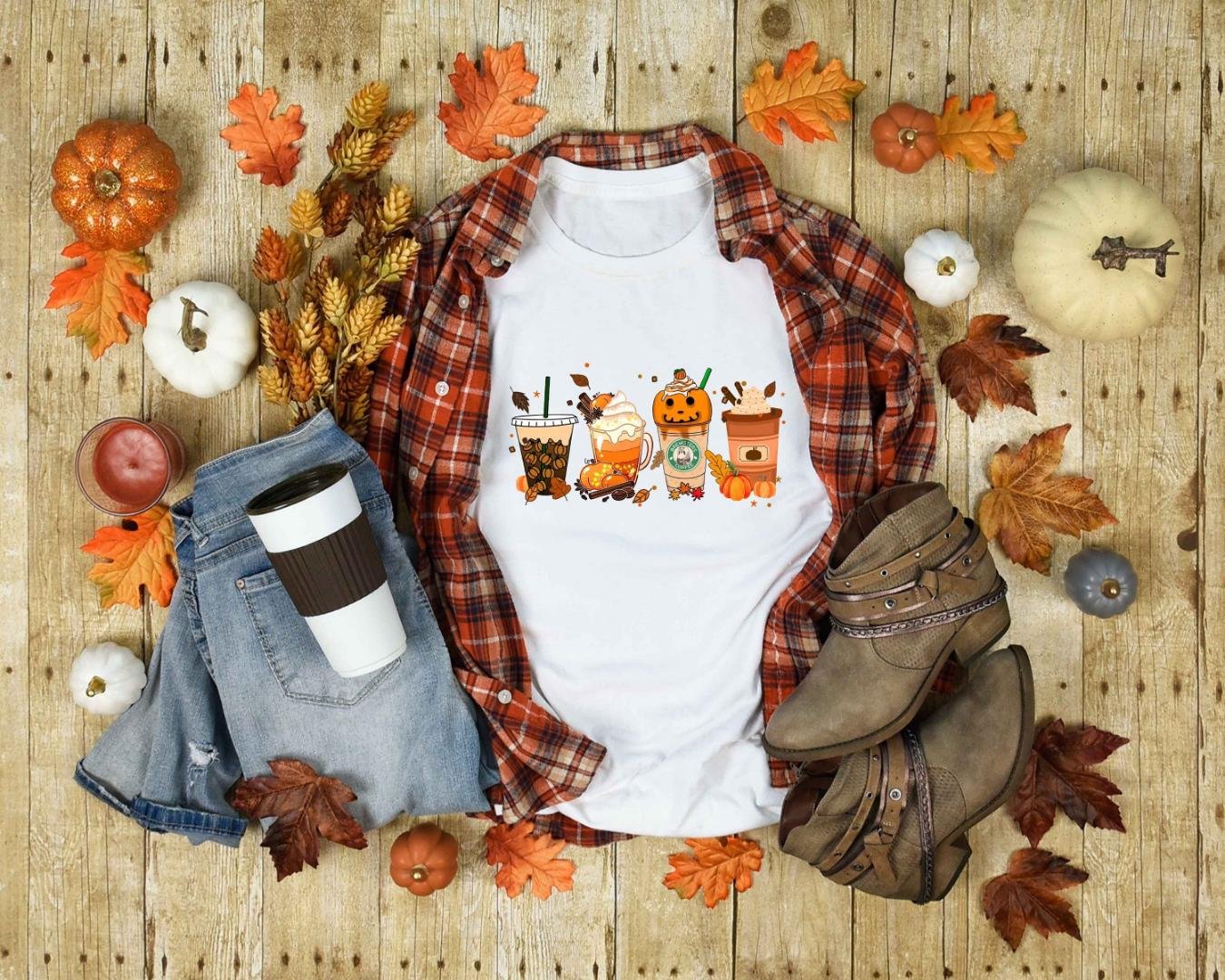Cute Fall Pumpkin Shirt, Fall Coffee T-Shirt, Coff