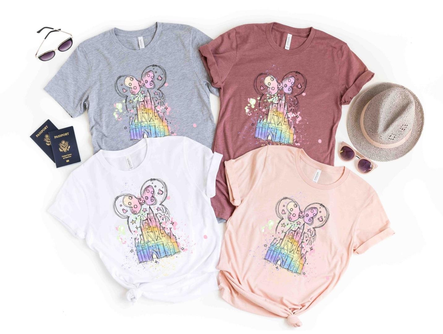 Disney Ca, Disney Watercolor Castle Minnie T-Shirt