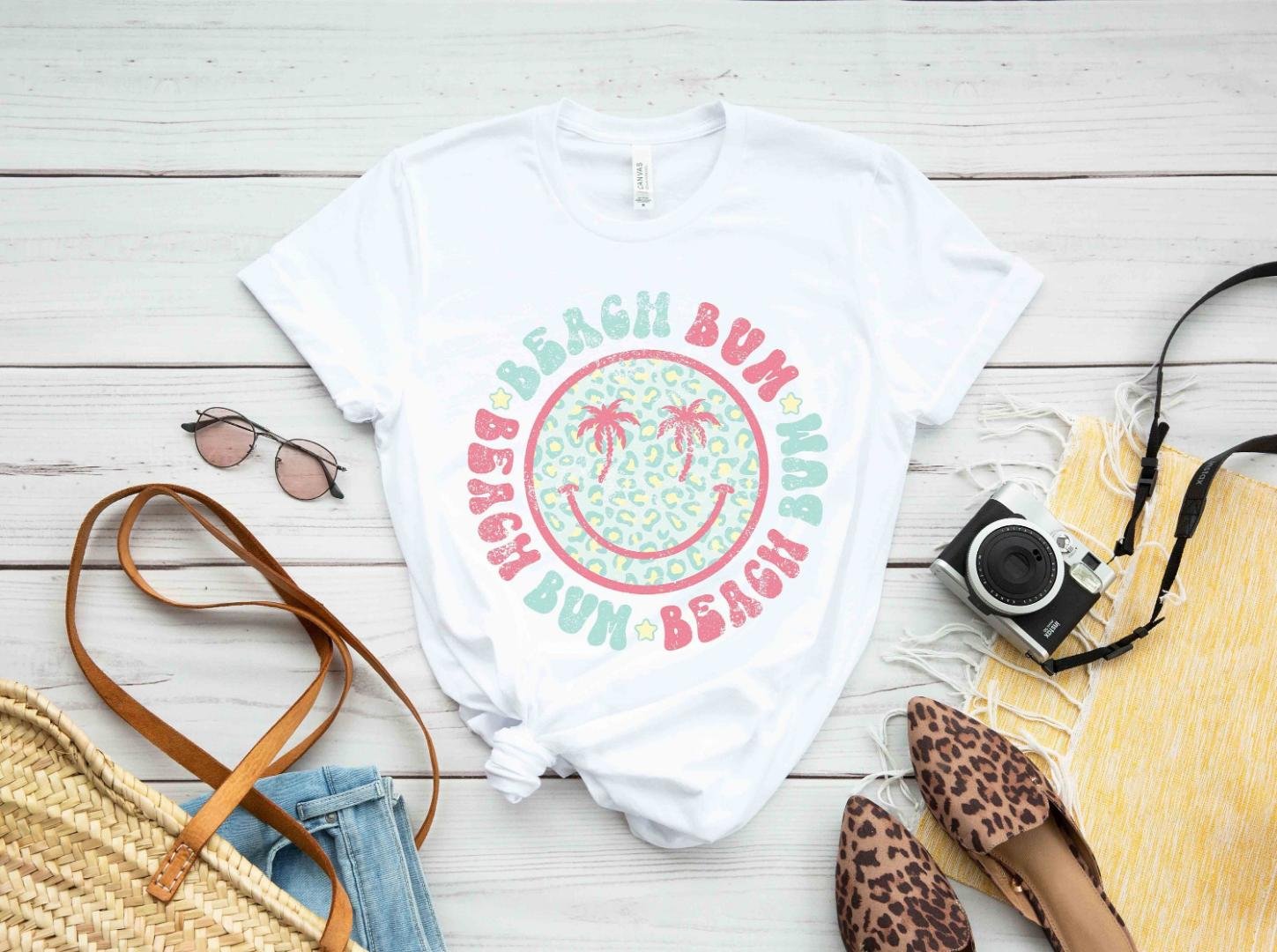 Beach Shirts for, Beach Bum Retro Smiley T-Shirt