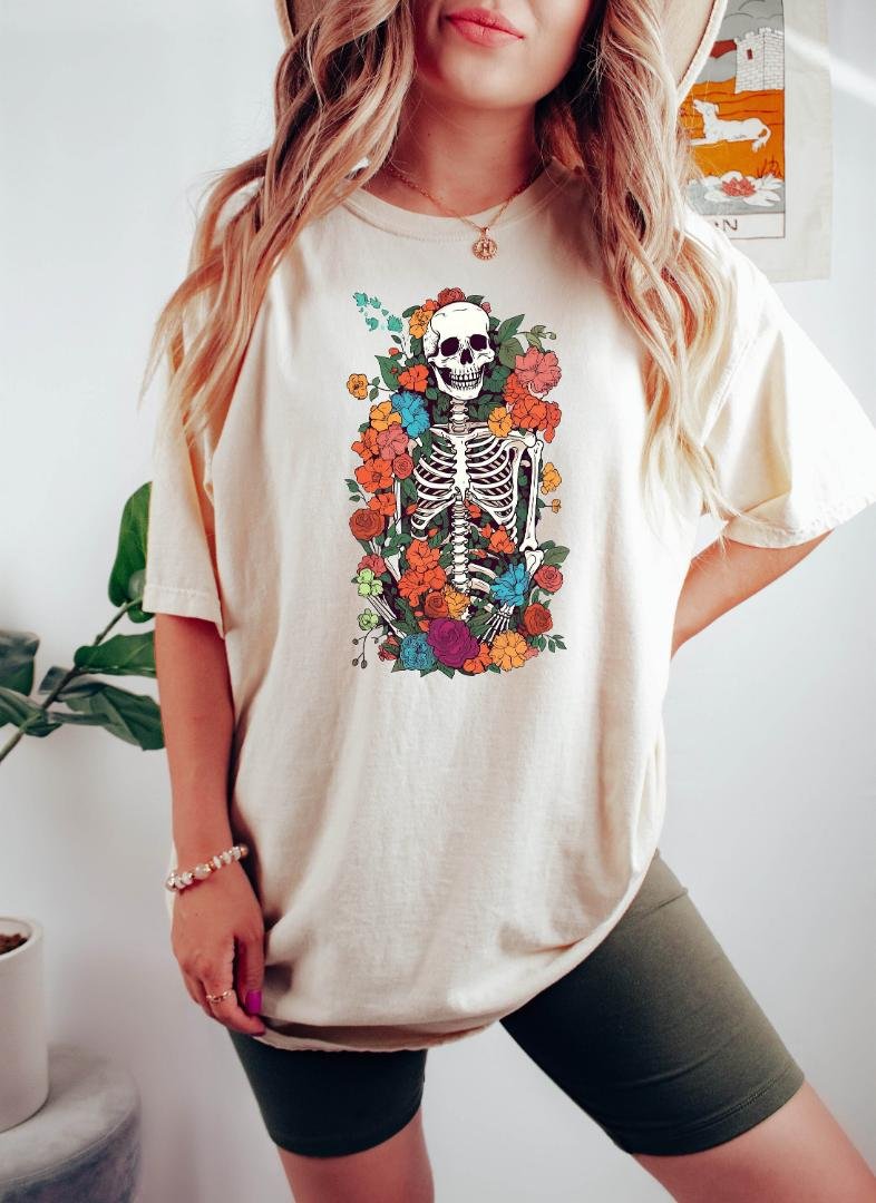 Garment-Dyed Botanical Ske, Skeleton Bouquet Shirt