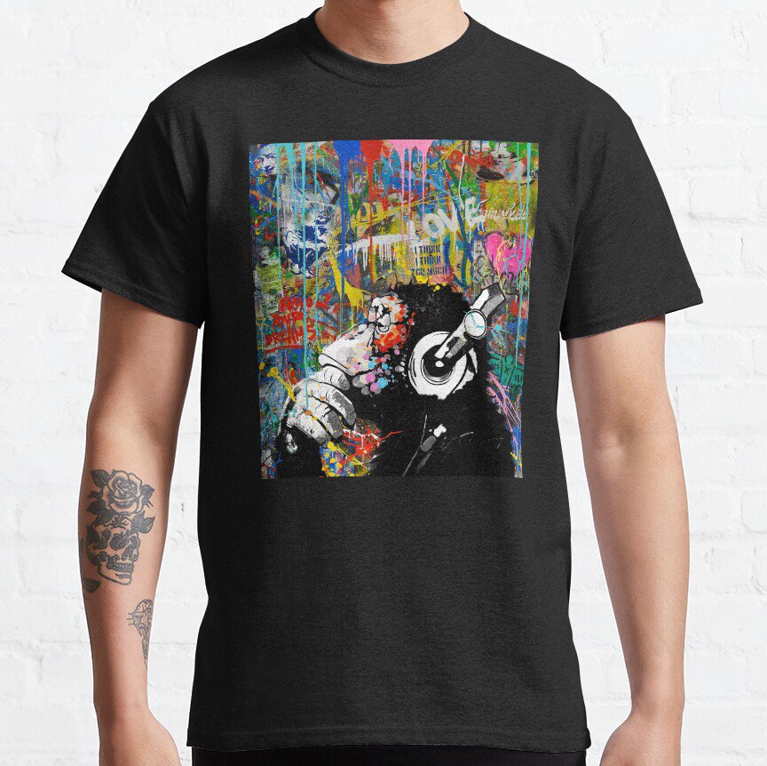 Monkey Thinker - Banksy Urban Contemporary Colorful Street Art -  DJ Chimp T-shirt