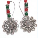 Silver Plated Floral Design Multi color Pearl Drop Dangle Earrings Set