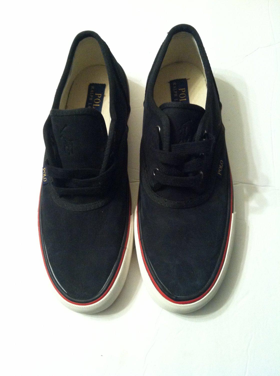 POLO RALPH LAUREN MEN'S NEW BLACK LEATHER FASHION SNEAKERS SIZE: 9D
