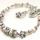 Flowers and Pearls Child Name Bracelet